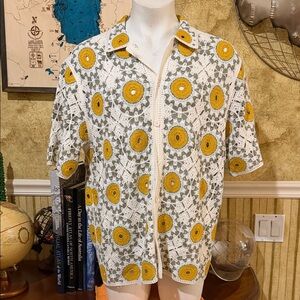 Absent Men’s Crochet  Button-Up Shirt. NWT. Runs small- listing as 2XL.